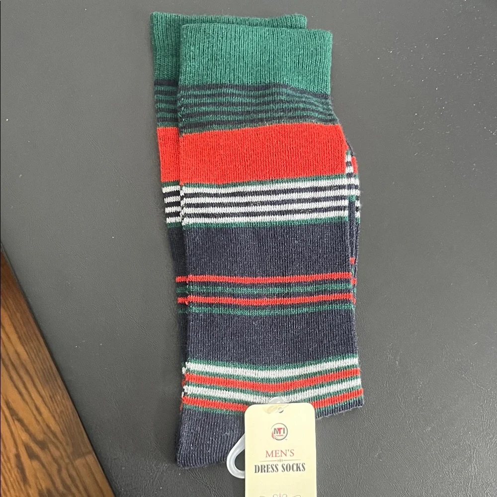 M&M'S Green and Red Striped Men's Dress Socks - Picture 1 of 3